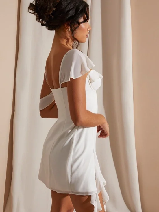 Oh Polly JOSIANE Asymmetric Draped Mini Dress in White US 8 - Picture 2 of 8